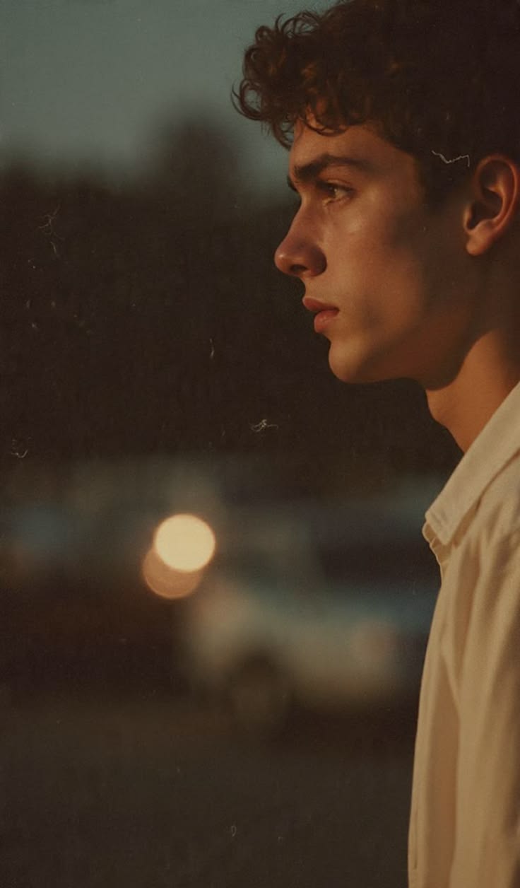 Dusk portrait, headlights behind